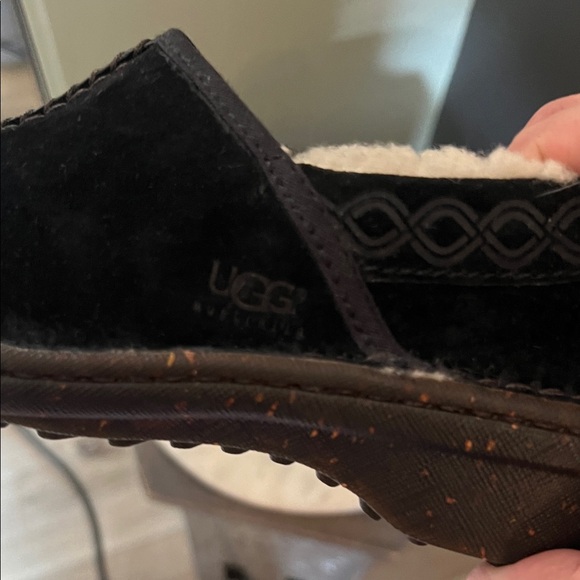 UGG Black Suede Shearling-Lined Slip-Ons - Picture 9 of 10